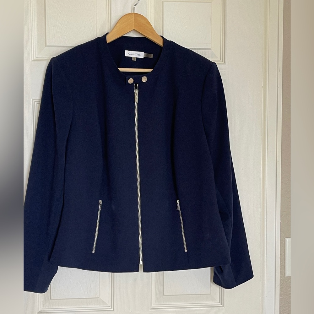 Calvin Klein Navy Blue Zip-Front Jacket w/ Silver Hardware | Size 18W - Picture 2 of 12
